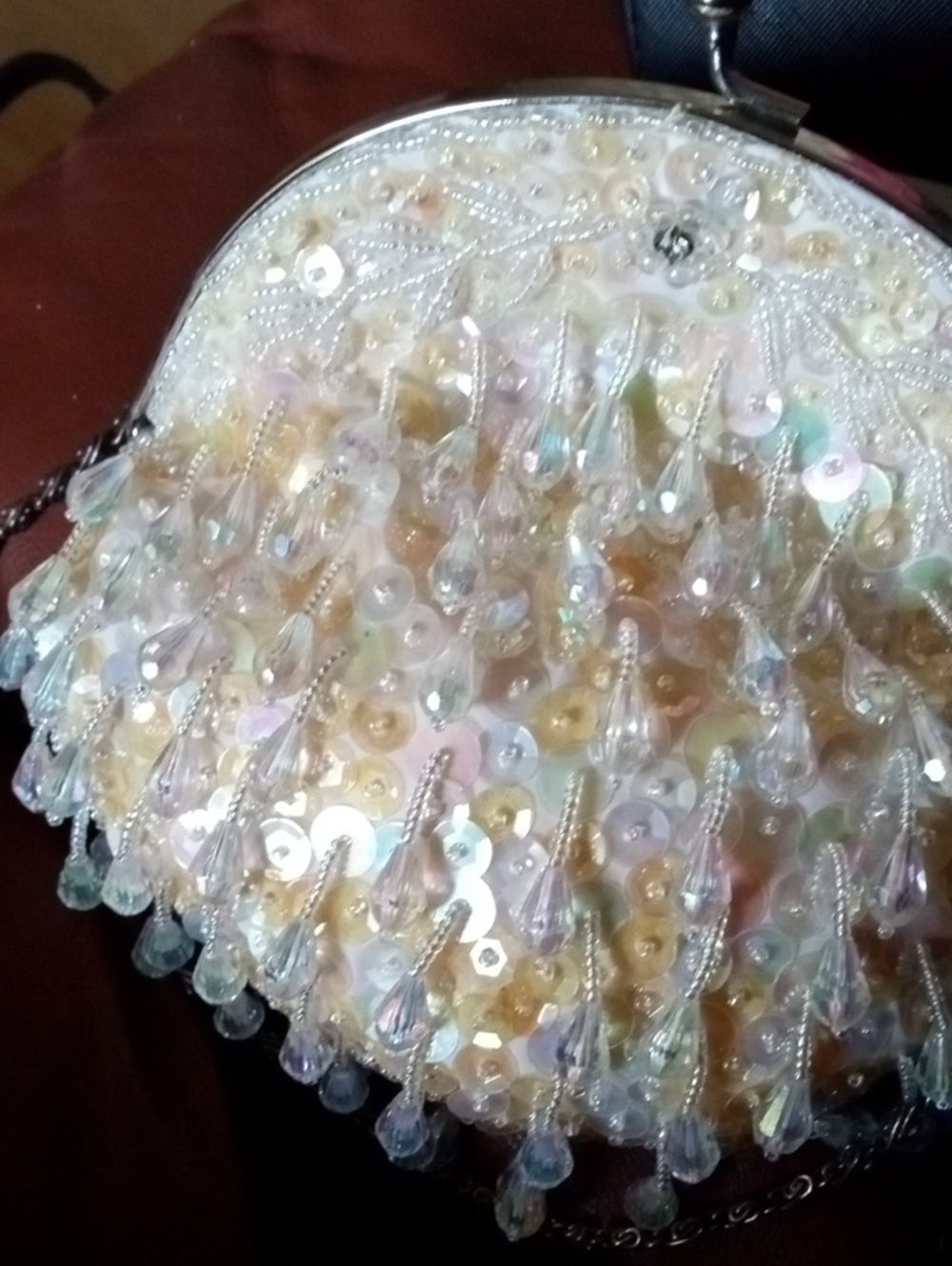 Beaded Round White Evening Crossbody Bag Vintage 1950/60